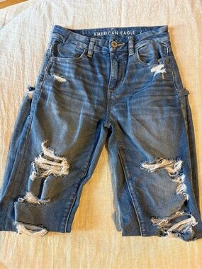American Eagle Outfitters Women's Distressed Skinny Jeans - Dark Blue